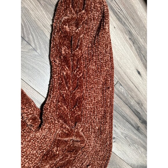 Pink Rose Chenille Sweater L Rust Cable Knit Crew Neck READ Comphy Fall Cozy - Picture 8 of 8